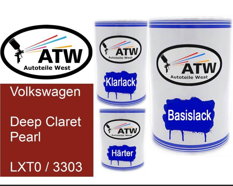 Volkswagen, Deep Claret Pearl, LXT0 / 3303: 500ml Lackdose + 500ml Klarlack + 250ml Härter - Set, von ATW Autoteile West.